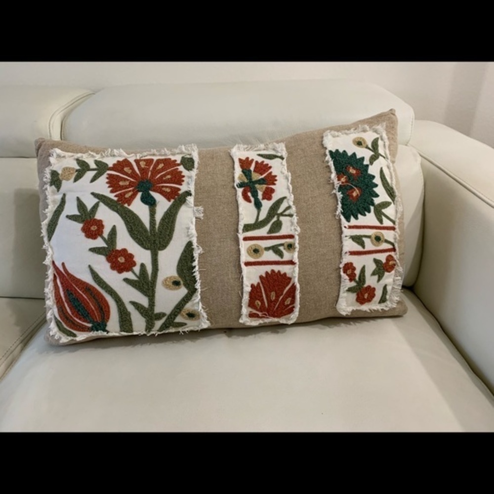 Shabby chic Floral Accent Pillow - Tan and Green